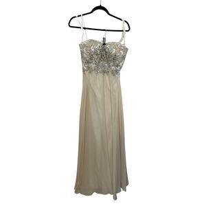 Terani Couture Rhinestone Embellished Floor Length Gown Ivory Size 6